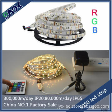 JYX-12V SMD5050 battery operated led strip lights 5M 30leds/m 7.2w rgb dream color led strip with connector